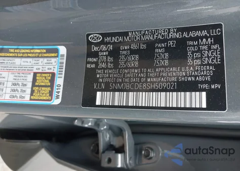 2025 Hyundai Tucson Sel from USA, damaged, VIN 5NMJBCDE8SH509021
